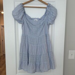 All in Favor Sky Blue Eyelet Mini Dress